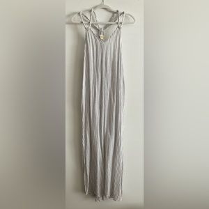 C & C California Linen Blend White/Gray/Silver Maxi Dress